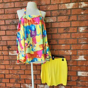 Top and Short Set Color Tank Top with Yellow Shorts Size 1XL